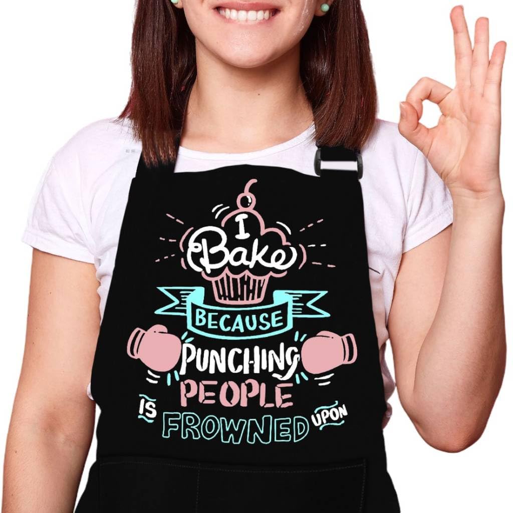 LINEN CLOSET® Baking Aprons for Women Baker Aprons for Men Funny Baking Gifts for Bakers Wife Husband Mother Daughter Kitchen Apron with Pockets- baking queen apron
