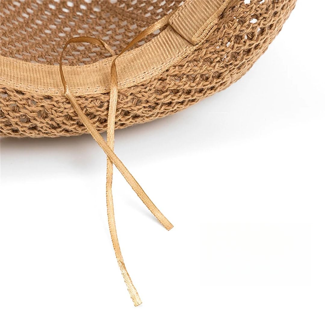 Cappello Panama unisex traspirante design a rete in cotone-poliestere materiale tesa compatta circonferenza testa Jazz Cap, Marrone, 7.125