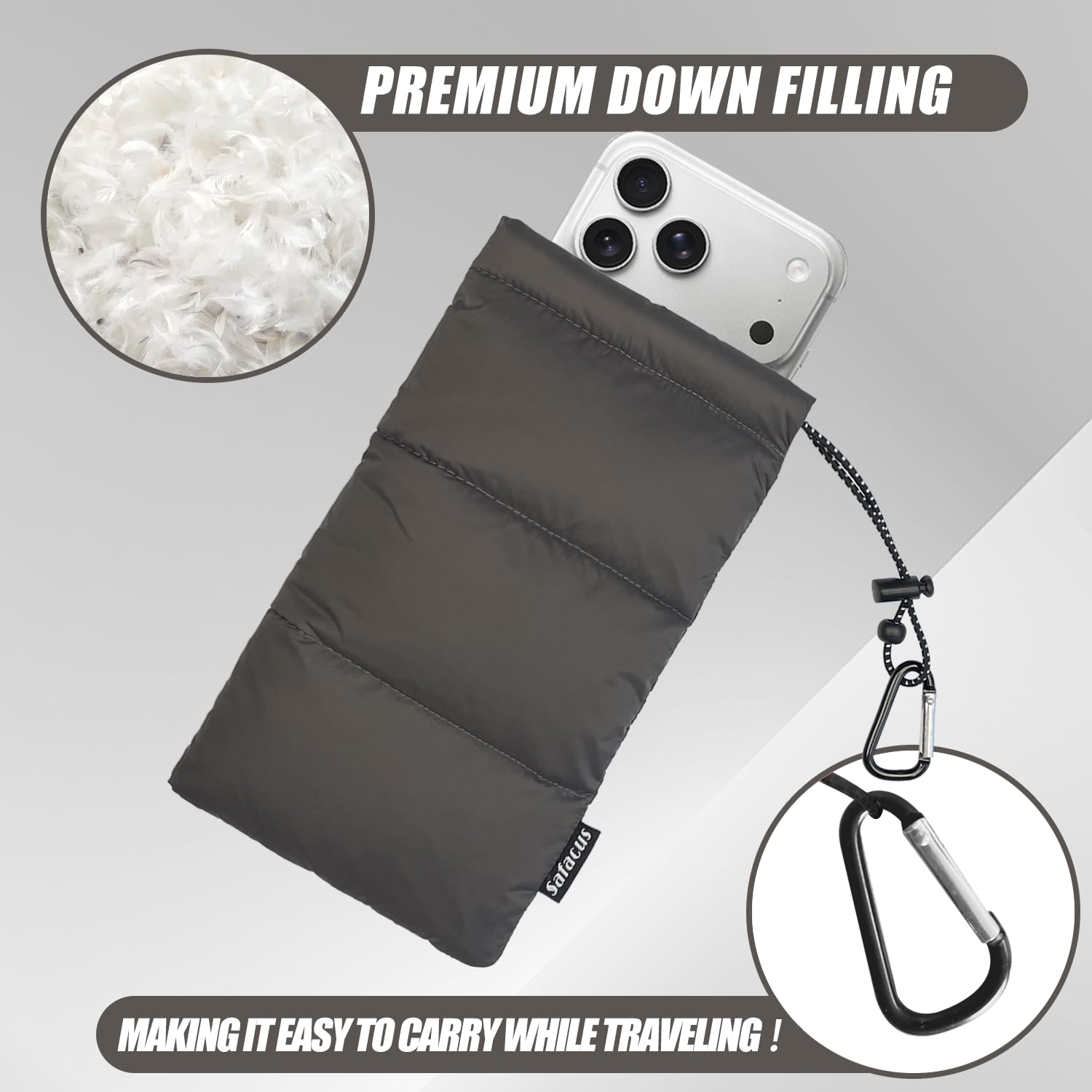 Custodia Termica Per Telefono In Cotone Imbottito – Protegge Dal Freddo E Dal Caldo – Con Moschettone – Ideale Per Sci, Campeggio E Attività Outdoor (Grigio) - copertina