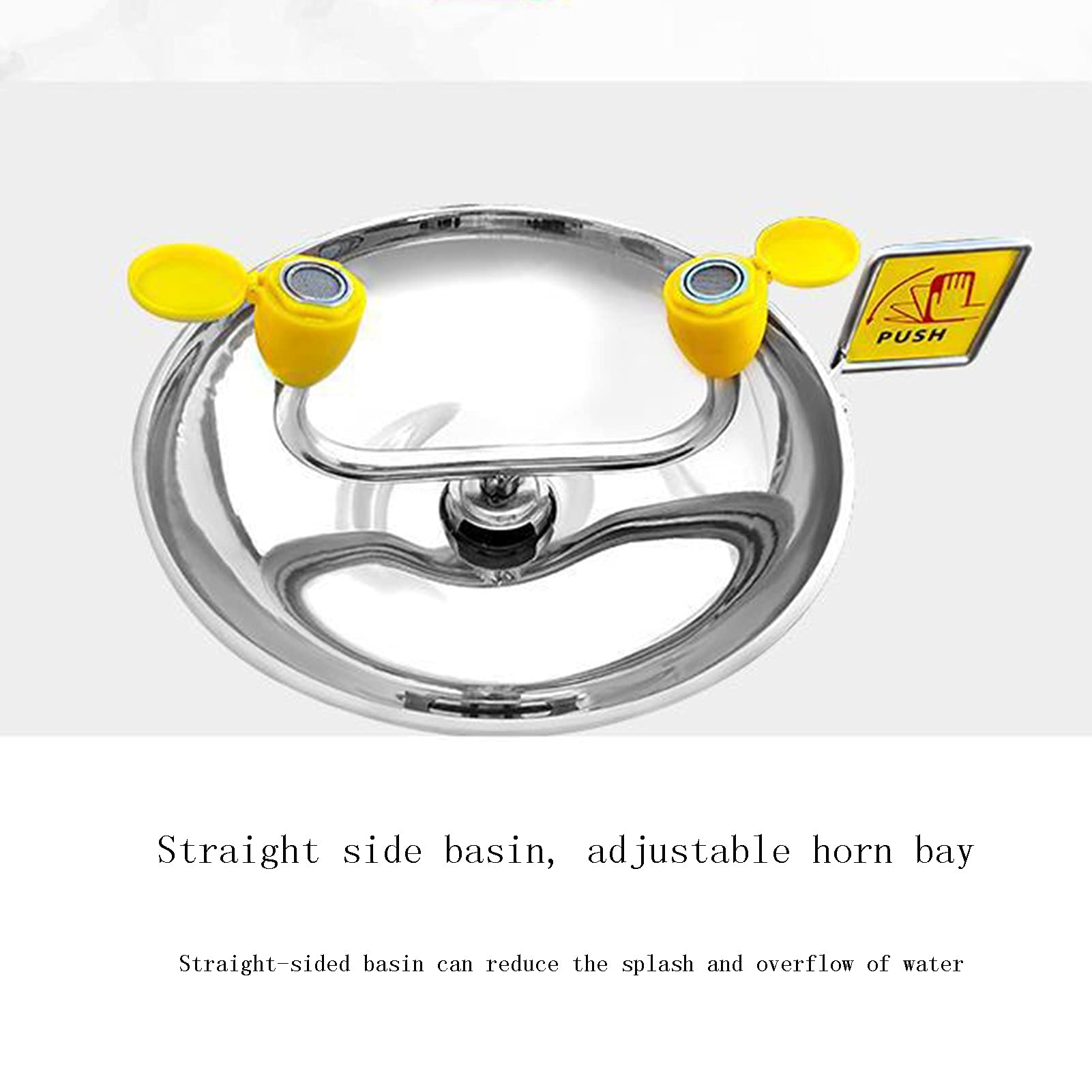 Station de Lavage oculaire d'urgence, Lave-Yeux Vertical en Acier Inoxydable 304 avec Panneau de poussée Manuel, lavabo à Double Commande (Main et Pied), pour Laboratoire, Argent,Silver