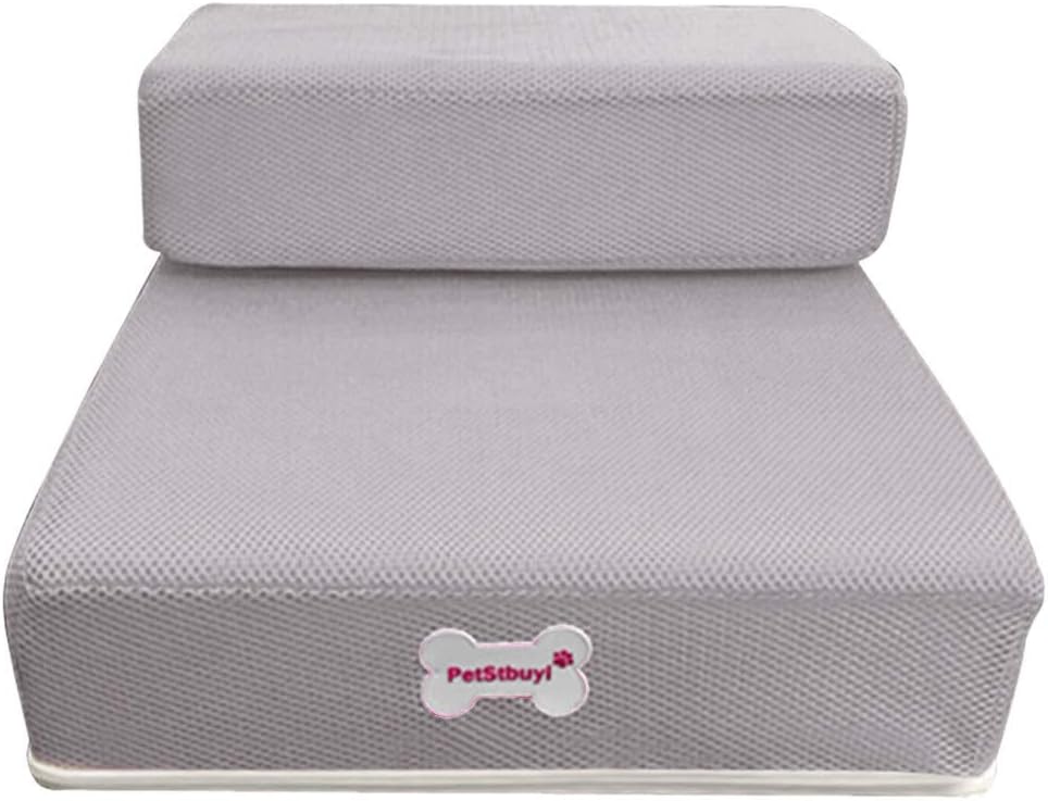 vmree Breathable Mesh Pet Stairs Detachable Padded Bed Dog Ramp 2 Steps Ladder - Designed for Injured, Older, Joint Pain, Overweight or Hip-dysplasia Pets - Caring Pet Supplies (Gray - L)