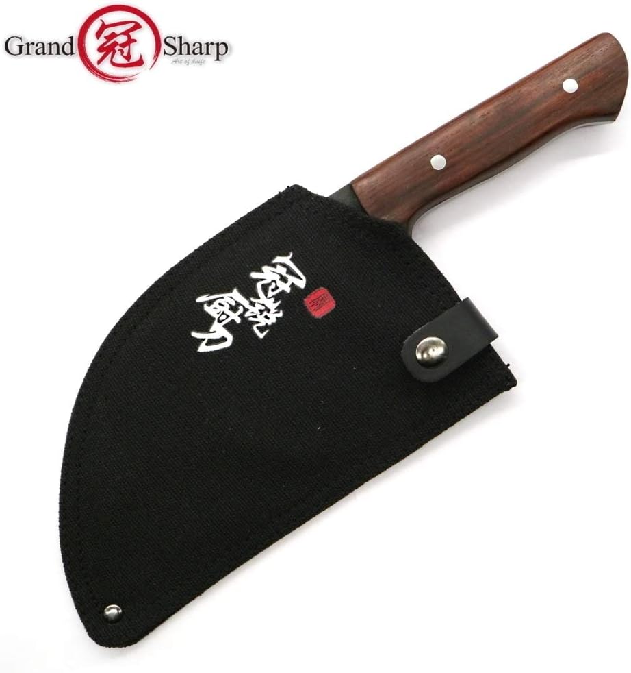 Meat Cleaver Knife, 6.9 Inch Handmade Chinese Cleaver Butcher Kitchen Knife Full Tang Chef Cooking Tool Canvas Scabbard Box Vegetable Meat Fish Slicing