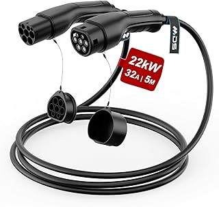 Charging Cable for Electric Vehicles, Fast Charging Cable - 22 kW, 5 m, 32 A, Waterproof according to IP65, IEC-62196-2, Compatible with All Standard Charging Stations and (32 A/22 kW/5 M)