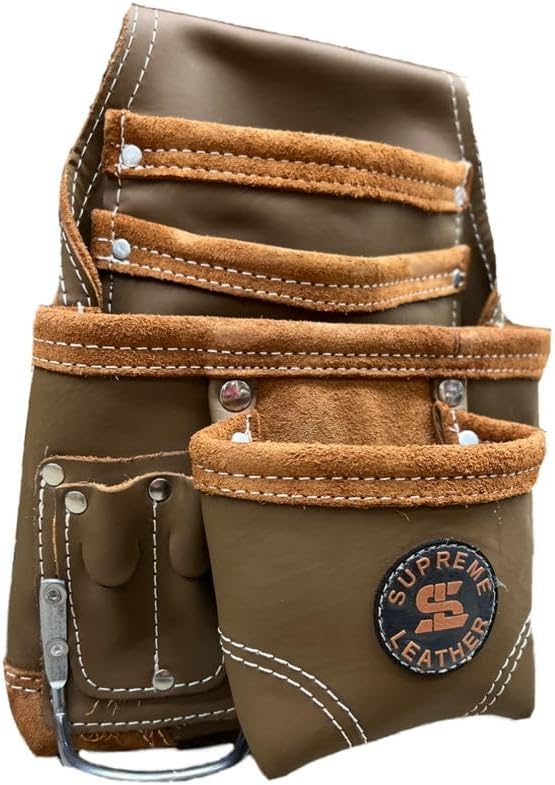 Supreme Leather Supreme Leather Tool Pouch for Construction Carpenter Tool Bag Electrician's Pouch | 10 Pockets 2 Stainless Steel Hammer Holders Top Grain Leather Bag