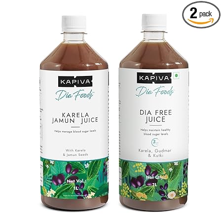 Kapiva Dia Control Combo | Kapiva Karela Jamun Juice 1L, Kapiva Diafree Juice 1L | Blend with Jamun, Karela, Amla, Guduchi | Helps Control Blood Sugar Level and Build Immunity