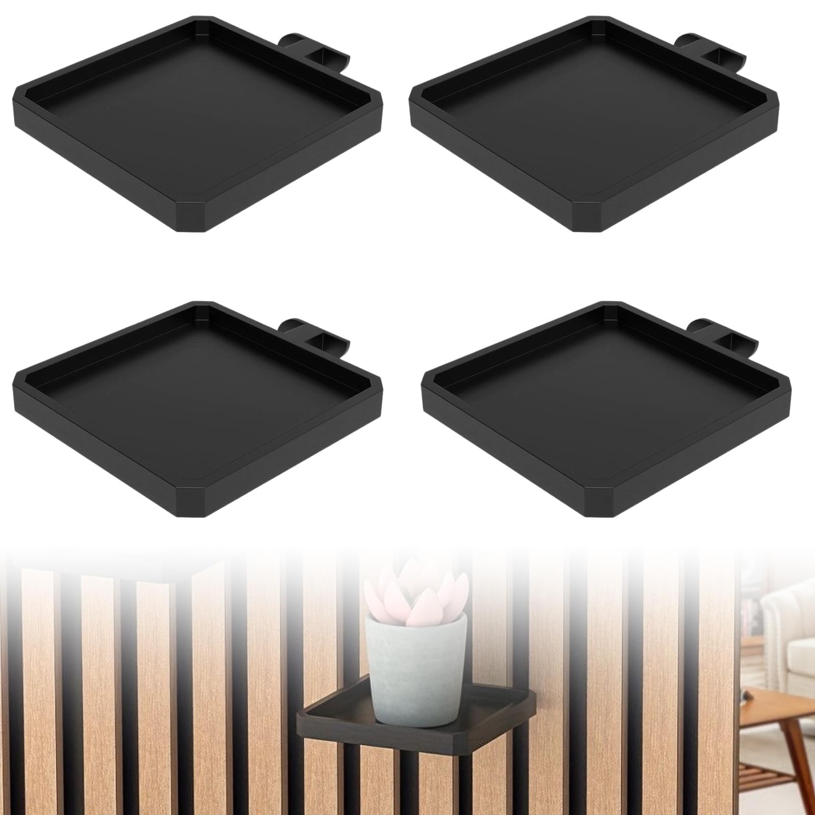 AXVRAV Pack of 4 Acoustic Panels Accessories, 10.8 × 10.8 cm, Shelf for Acoustic Panels, No Drilling, Wall Plant Tray Shelf, Acoustic Panels, Plant Holder for Living Room, Bedroom, Office (Black)