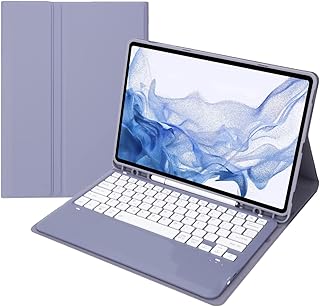 Estojo de teclado para Samsung Tab S8+/S8 Plus/S7 FE/S7 Plus - Teclado destacável sem fio com S Pen Holder Cover para Galaxy Tab S8 Plus 2022/ S7 FE 2021/ S7+ 2020 Tablet de 12,4 polegadas (Roxo)