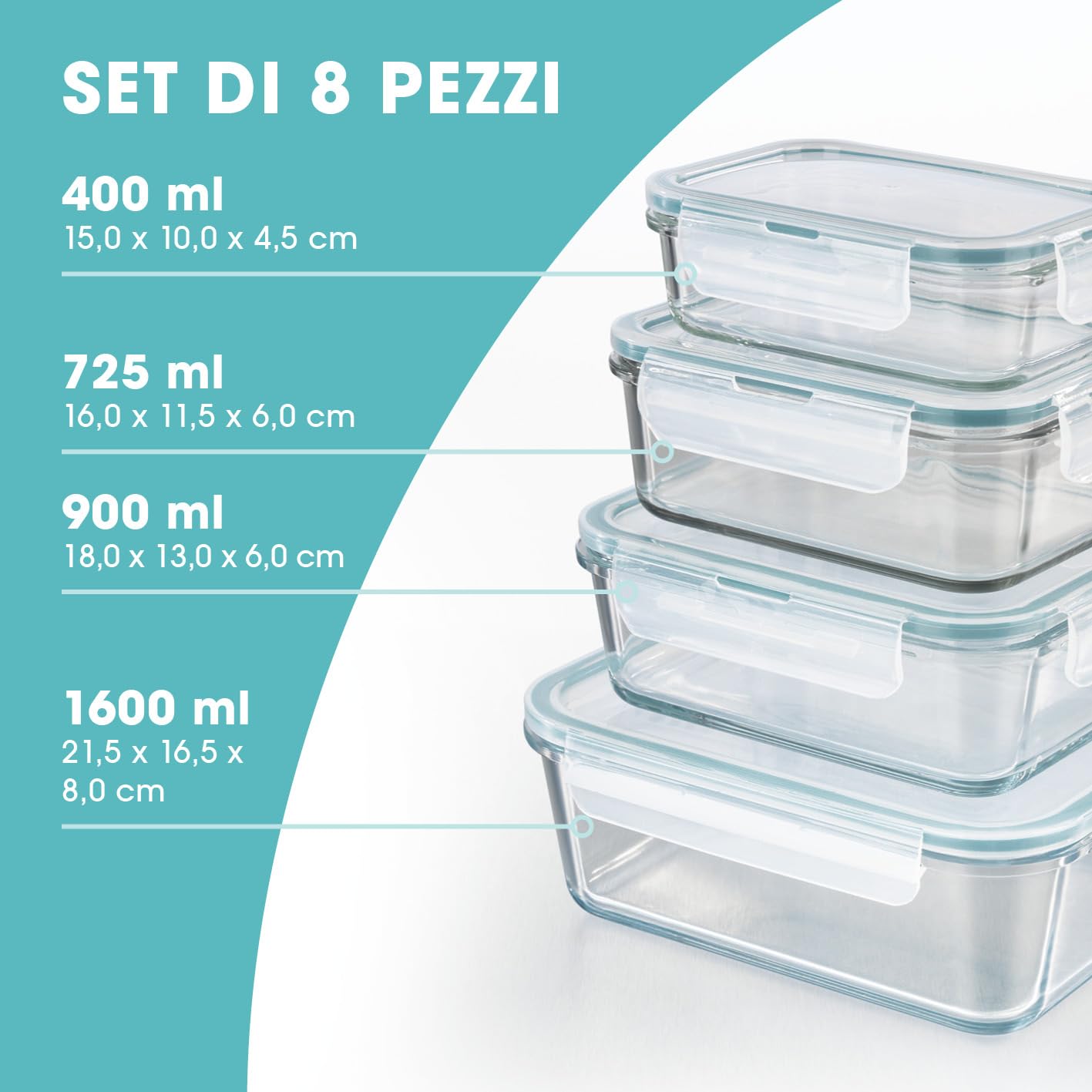 GOURMETmaxx Barattoli di vetro per la conservazione degli alimenti Klick-it Set di 4 | Perfetti per lavastoviglie, microonde, forno e congelatore | Ermetici e a prova di perdite