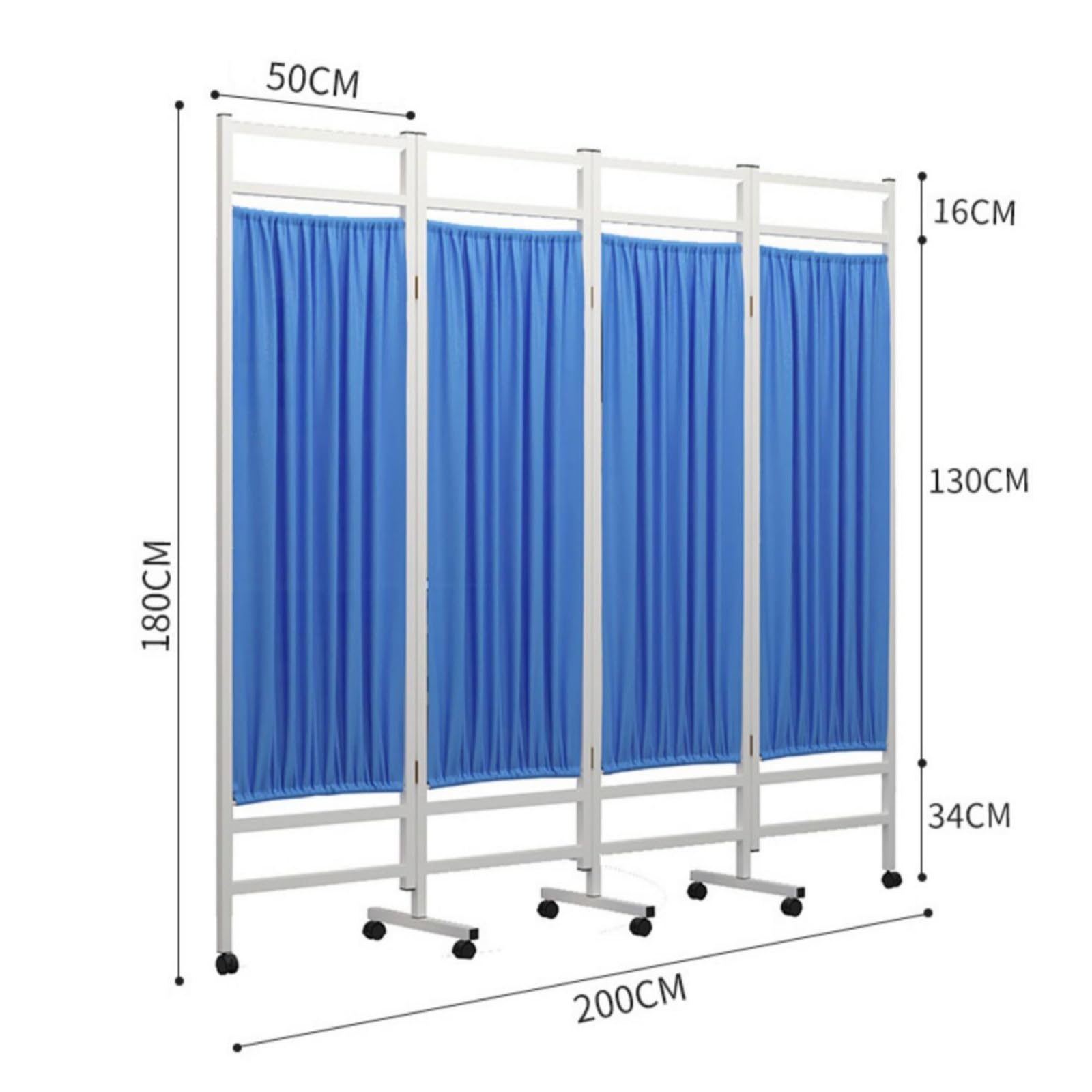 Divisorio mobile per ambienti medici con ruote | Struttura in ferro e tessuto di nylon, pannello divisorio temporaneo autoportante per ospedali cliniche(Blue,4-panel)