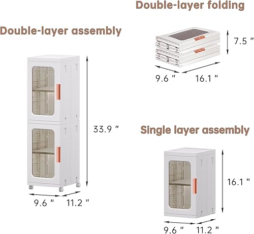 Miniatura 3 de Armario estrecho con puertas y estantes, organizador de cocina alto y delgado con estante ajustable, armario de papel higiénico de lino de 2 capas