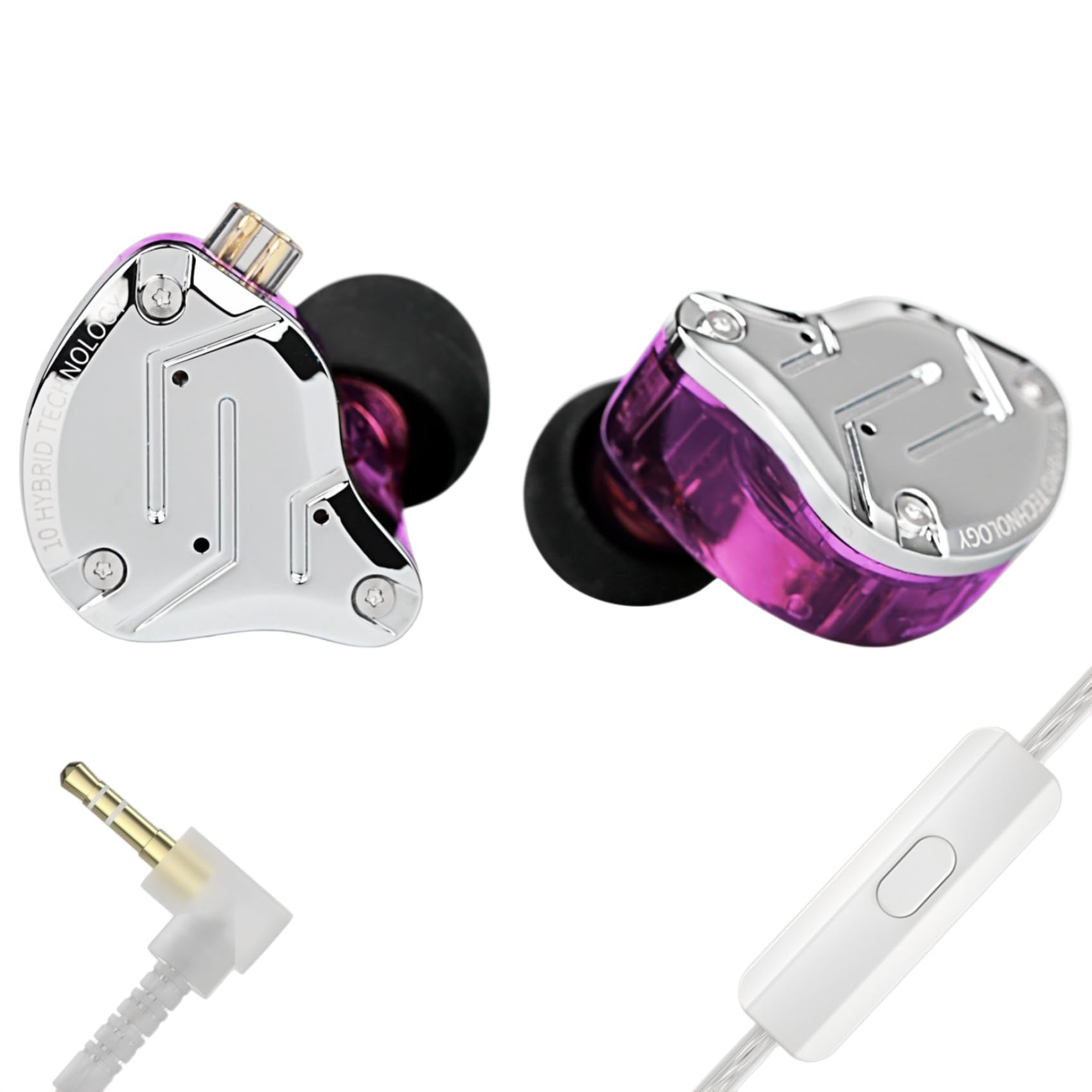 Yinyoo KZ ZS10 Pro Auricolari Ear Monitor Wired Auricolari Cuffie con Cancellazione del Rumore 4BA 1DD Hybrid Driver Auricolari con Microfoni (microfono viola)