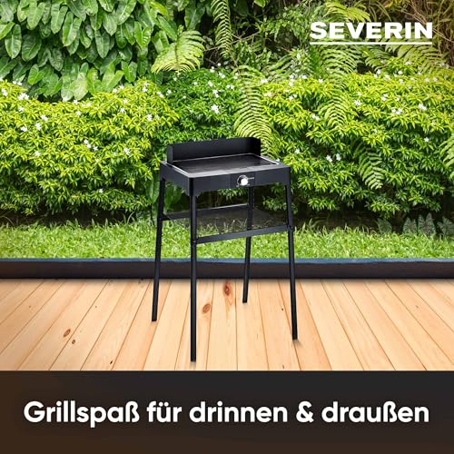 SEVERIN Standgrill mit Aluminium-Grillplatte und Standuntergestell mit Ablagerost, Elektrogrill mit schnellem Grill-Start, Balkon Grill ohne Verbrennungsgefahr, Schwarz, PG 8568 3