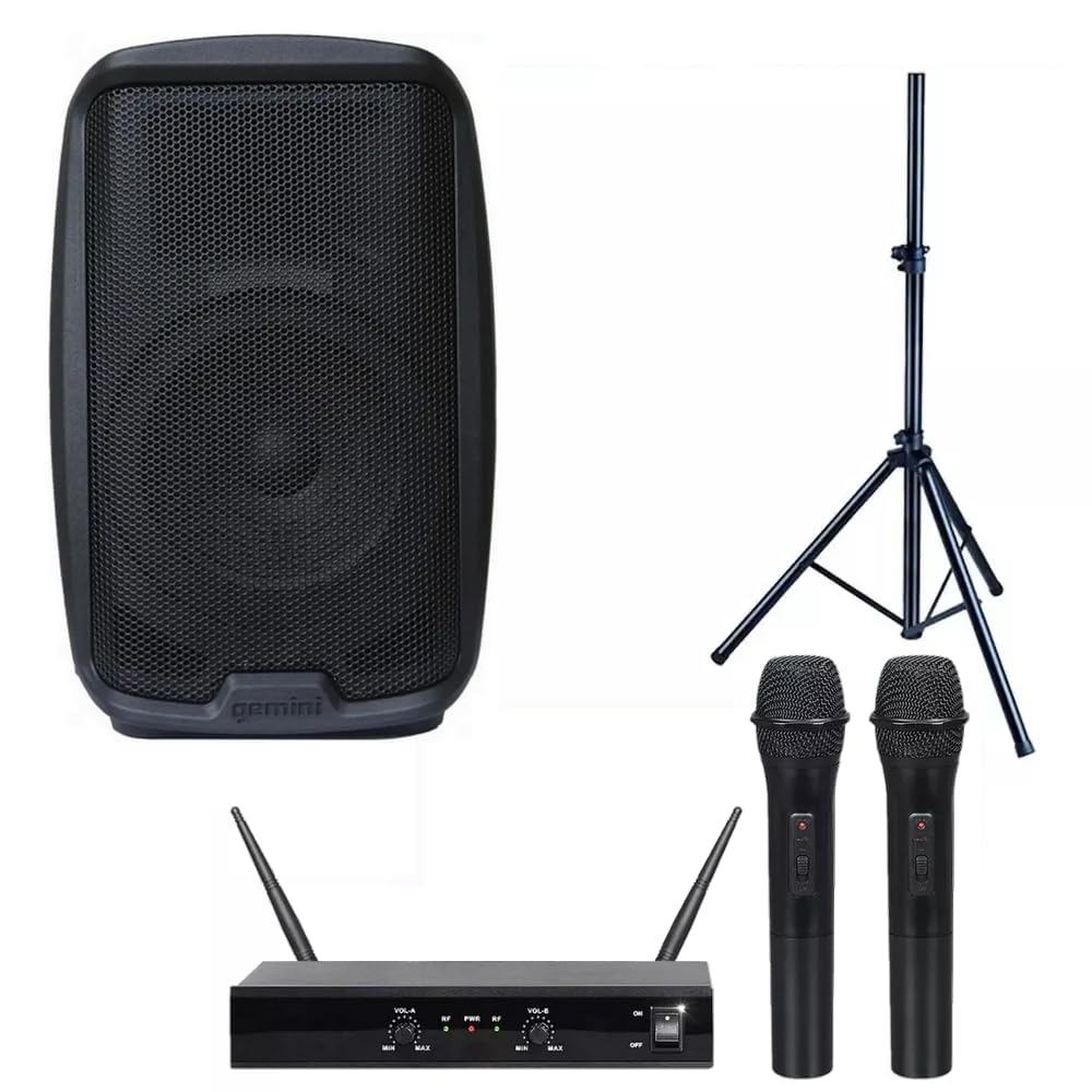 IMPIANTO AUDIO 846 PACK composto da diffusore 8" 500watt, stativo e coppia microfoni wireless per karaoke, feste, animazione e altro