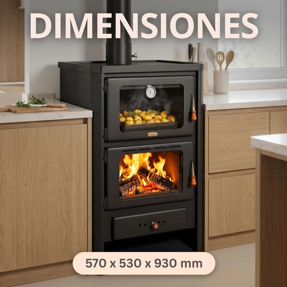 Prity FG - Estufa de leña con horno | Placa de hierro fundido | Certificado CE | Cocina de granja | Cumple con la norma EN 13240