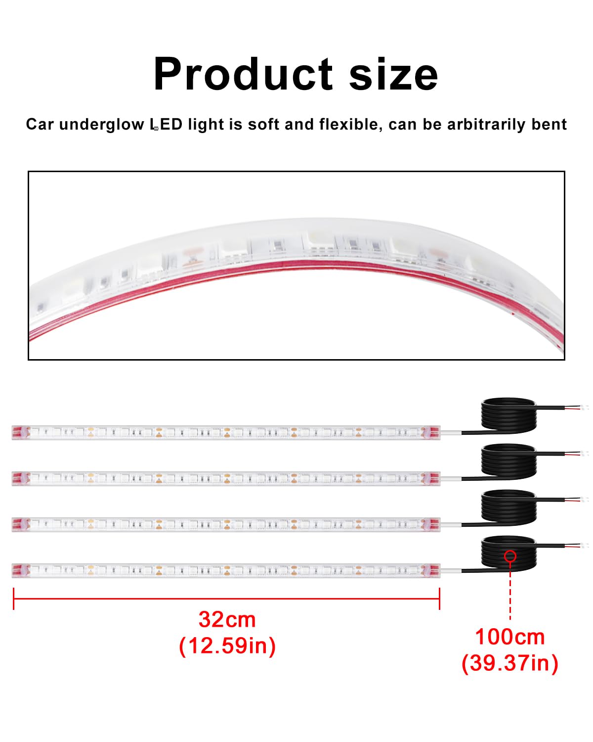 YONGMING 12 Volt led Strip Lights Waterproof Blue,12.6Inch car led Lights Exterior & Interior for Golf cart Light,Boat car Motorcycle underglow kit,18SMD 5050 LEDs 32CM,4 Packs - Image 3