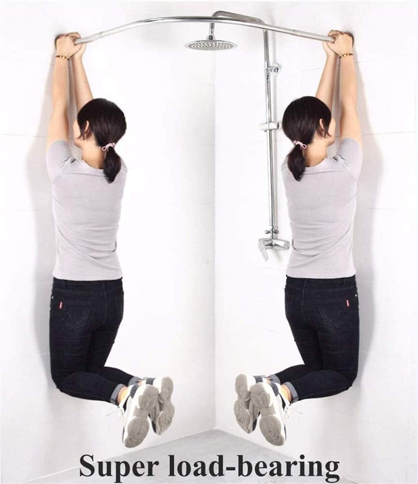Barra de ducha curvada extensible sin taladro, barra de acero inoxidable para baño, 100% resistente al óxido, tamaño ajustable, 70-95 cm x 105-165 cm, barra de cortina de ducha fácil de instalar