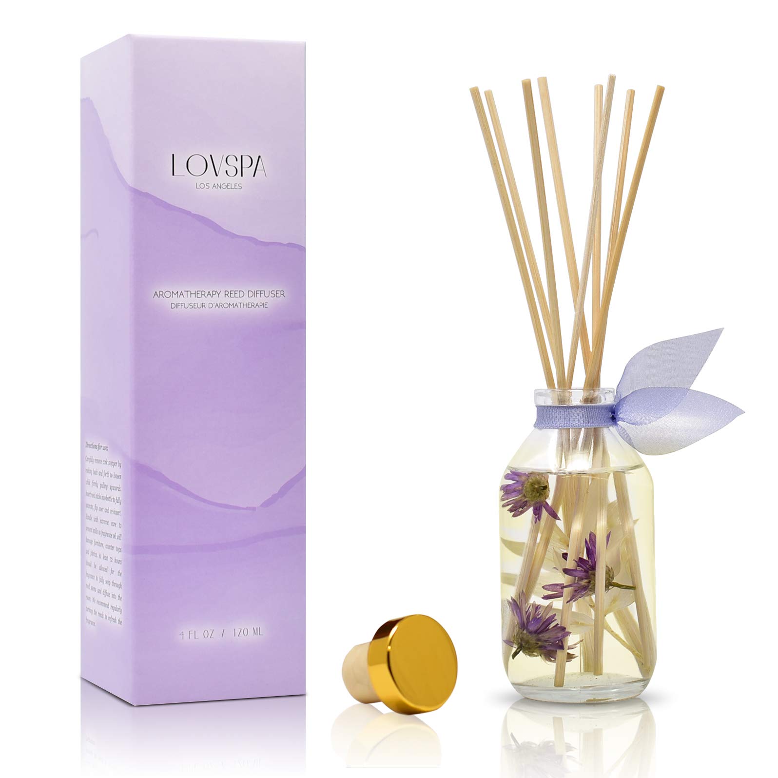LOVSPA Reed Diffuser Set, Lavender Vanilla Scented Oil Diffuser with Sticks, Home Fragrance Accessories for Bathroom Shelf Decor, Aroma Diffusers for