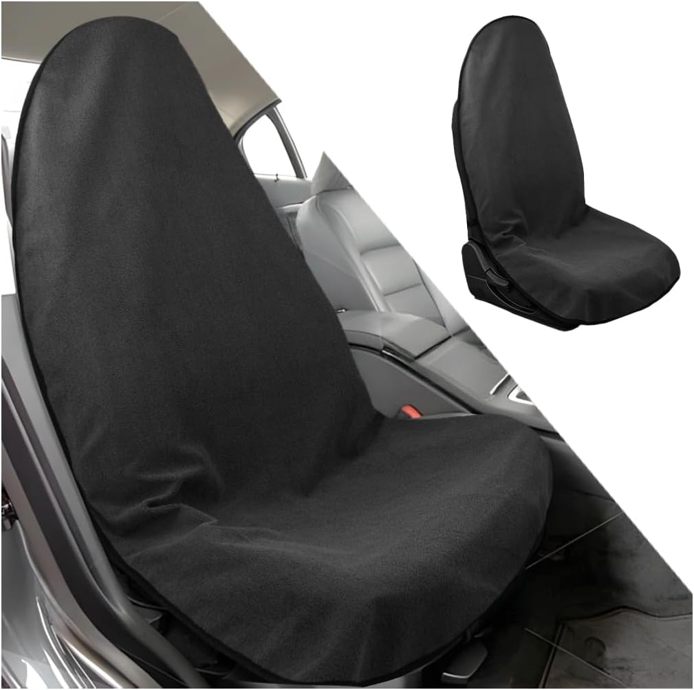 Mandark Waterproof Towel Car Seat Cover, Sweatproof Non Slip Bucket Carseat, Machine Washable Vehicle Bucket Frontseat Protector Accessories, Universal for SUV, Sedan, Truck(Black)