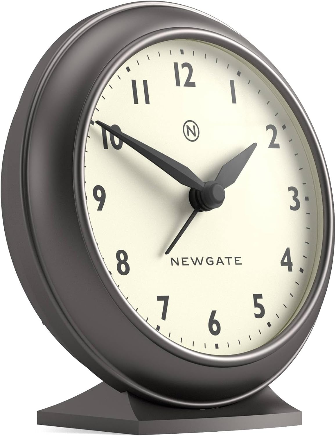 NEWGATE® Pacific Alarm Clock | Small Retro Alarm | Metallic Graphite Gray | Mid-Century Modern Design | Ideal for Bedside, Desk, Shelf & Mantel | Bedroom, Living Room and Office Accessory