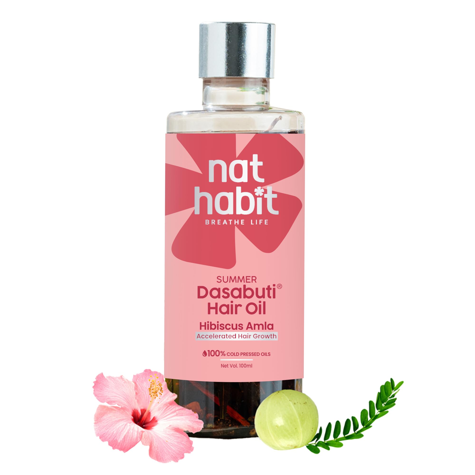 Nat Habit Hibiscus Amla Summer Hair Oil For Men & Women, Helps In Hair Growth & Thickness, For All Hair Types, No Paraffin, Mineral Oil, Preservatives & Chemicals, 100ml