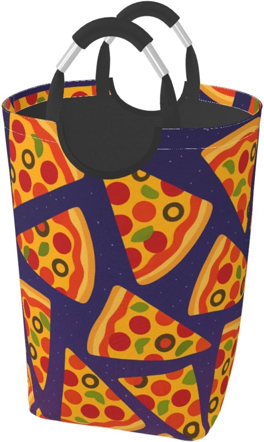 50l Laundry Basket Pizza Pattern Waterproof Laundry Hamper Foldable Clothes Laundry Bag With Handles