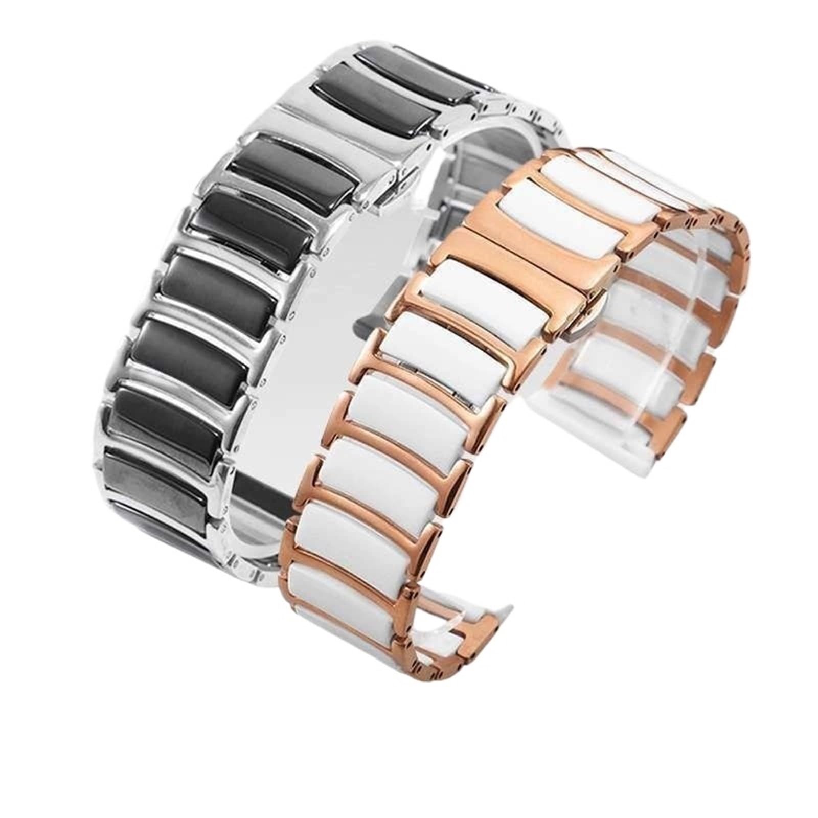 Correa de cerámica para Reloj de Mujer y Hombre, Pulida (Plata y Negra, 20 mm)