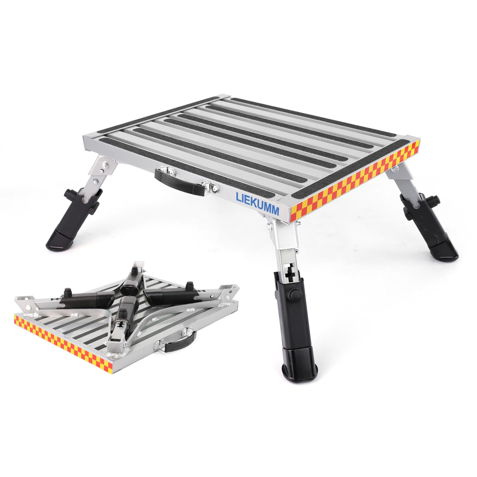 LIEKUMM Taburete Plegable de Aluminio, 48 x 37 cm, con Superficie de Goma Antideslizante, hasta 450 kg, Adecuado para Cocina, Autocaravana, SUV, Caravana, o como reposapiés para el hogar