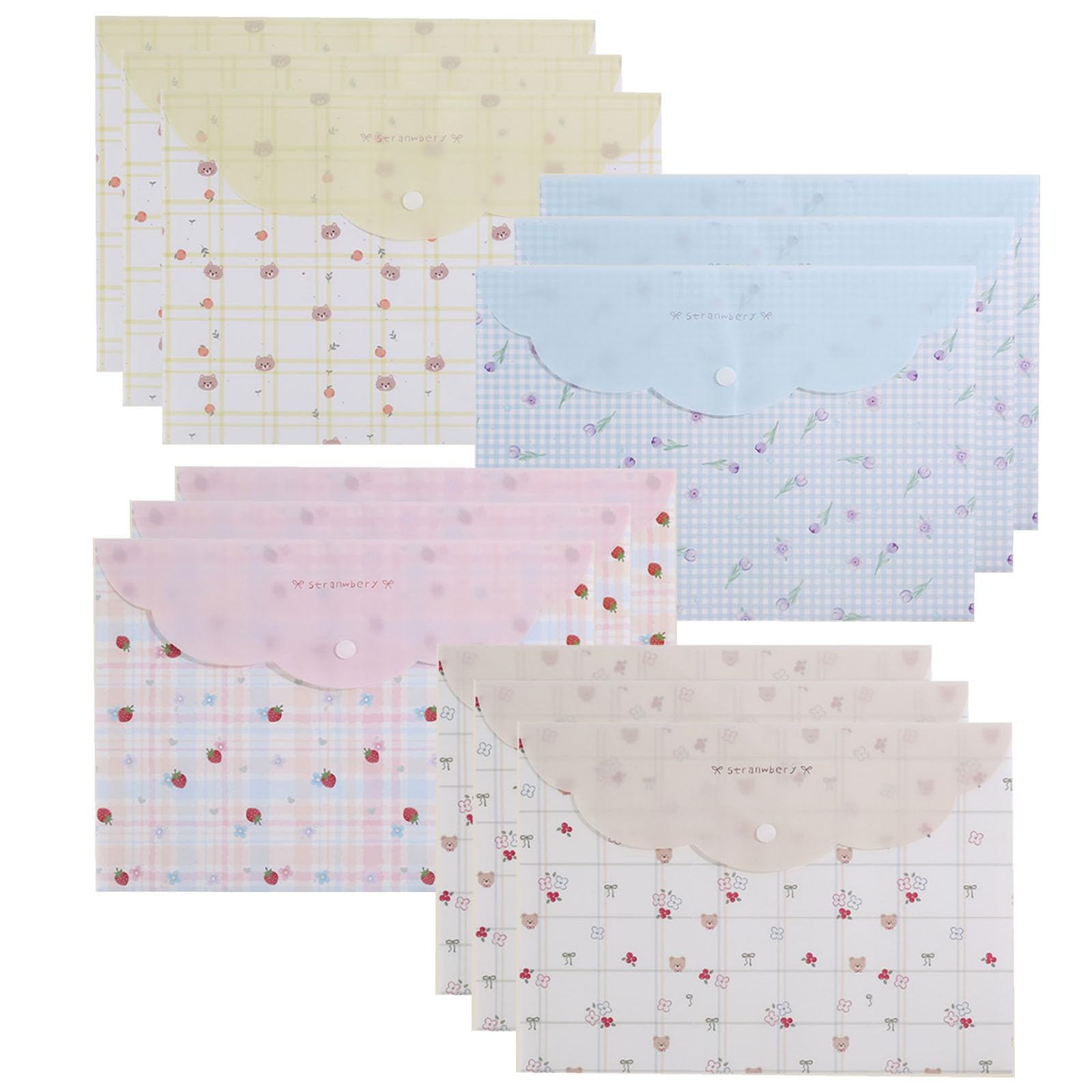Oaygat 12 Packs A4 Plastic File Folder envelopes Plastic File Folder Popper Wallet Document Bag Envelope with Button Card Slots Envelope for School Office Home