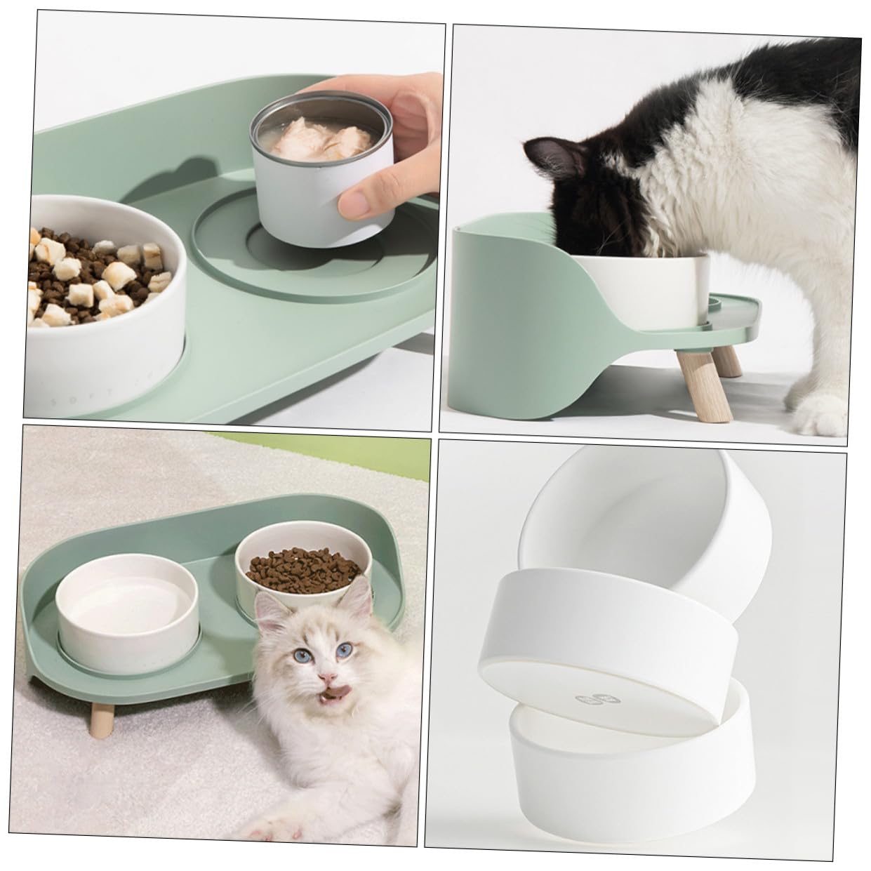 1 Pieza tazón de Gato de cerámica aumentó comedero para Gatos Elevado Cat Water Fountain Comedero Estable Cuenco Doble de pies Altos comedero para Mascotas el plastico Green