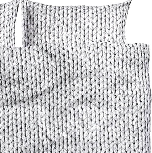 Cable Knit Pattern Cotton Duvet Quilt Cover Modern Knitted Print in Gray 3pc Set (King)