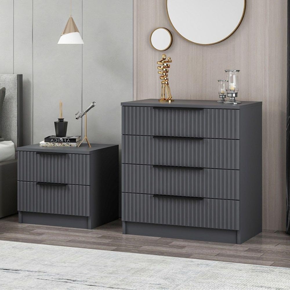 Cassettiera 4 cassetti Kale Antracite Effetto cannettato 72x42x77H