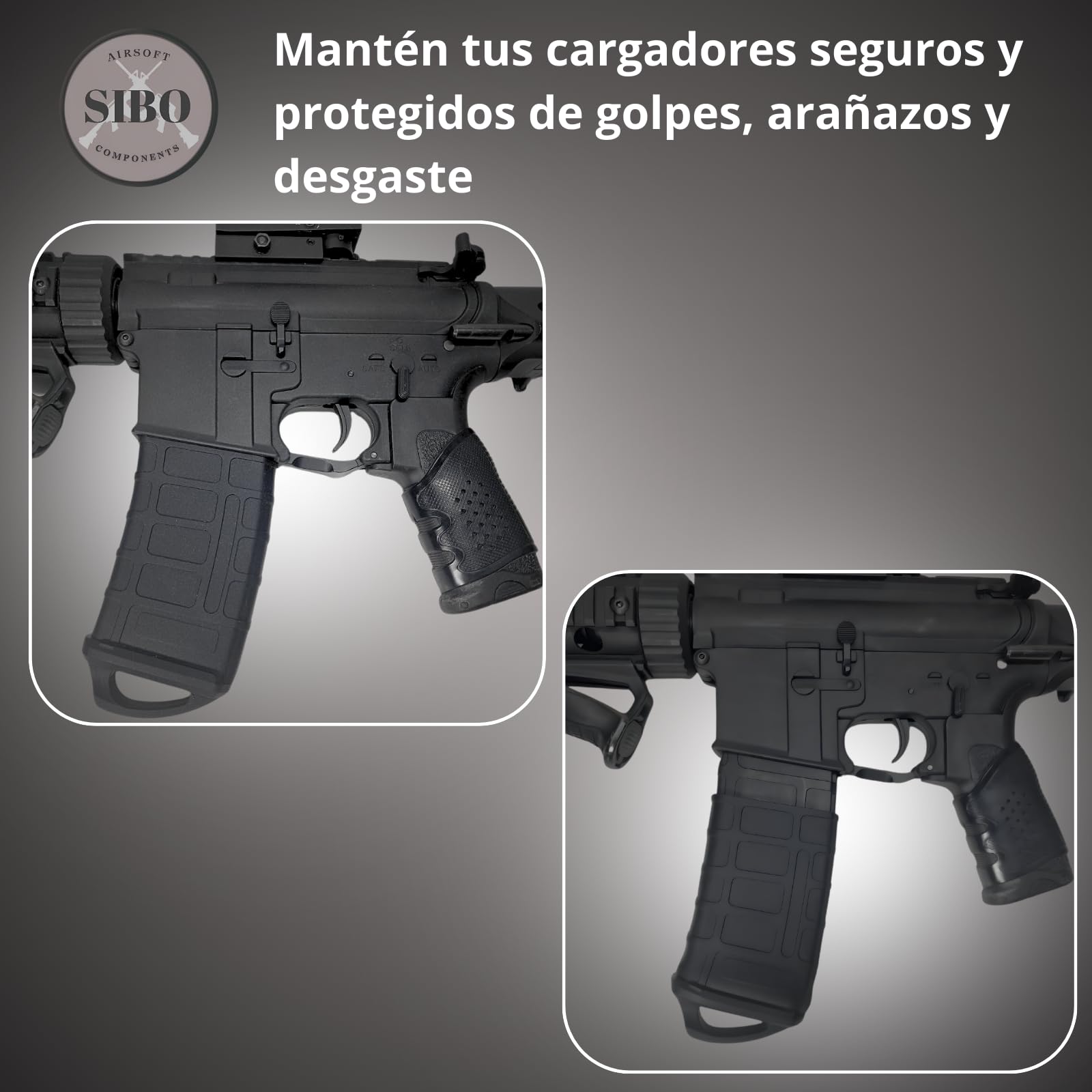 Sibo - Fundas Protectores (Pack de 2) para Cargadores Airsoft AR/M4/M16 (STANAG/PMAG) – Silicona Antideslizante, Extracción Rápida, Compatibles Mid/Hi/Low/Real-Cap (Verde)