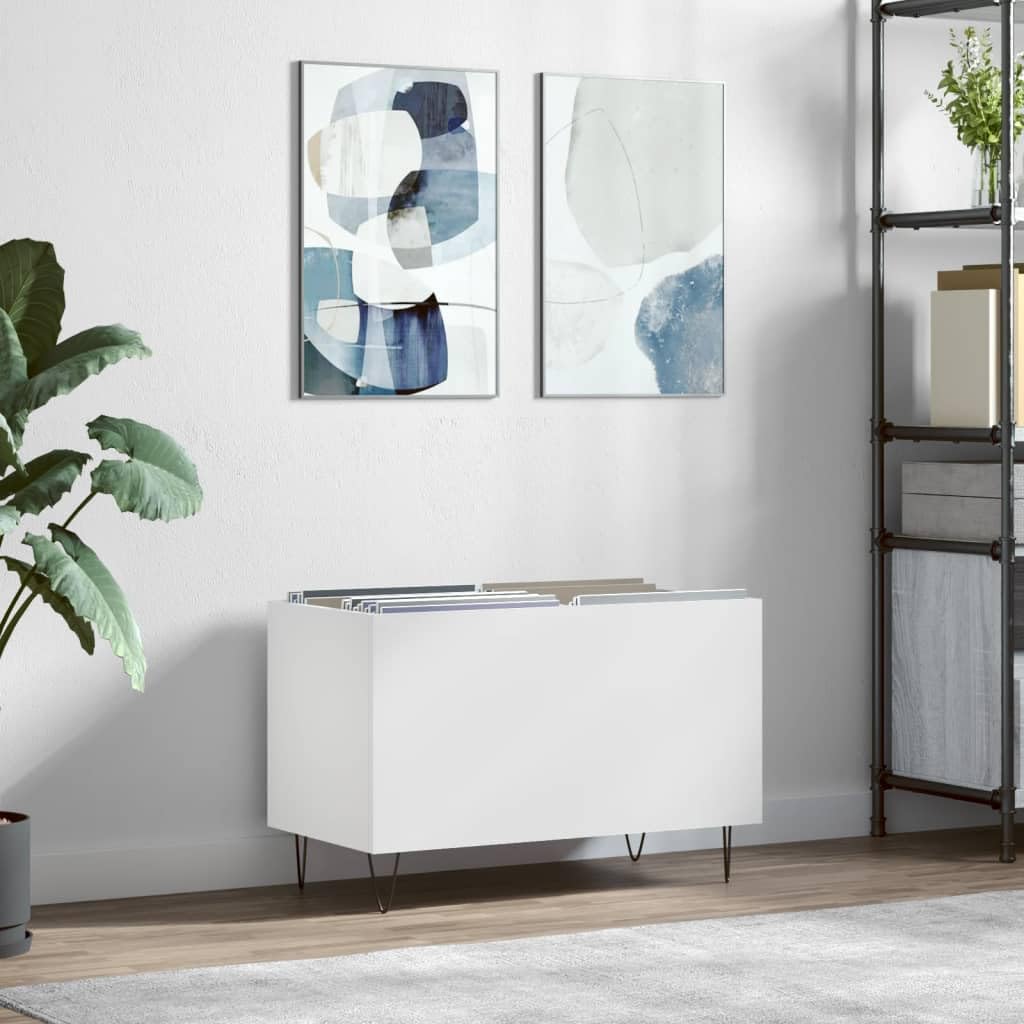 Armadio per dischi bianco, 74,5 x 38 x 48 cm, in legno, scaffale in vinile | Robusto scaffale in vinile per soggiorno con gambe in ferro resistenti e ampio spazio per giradischi e album.