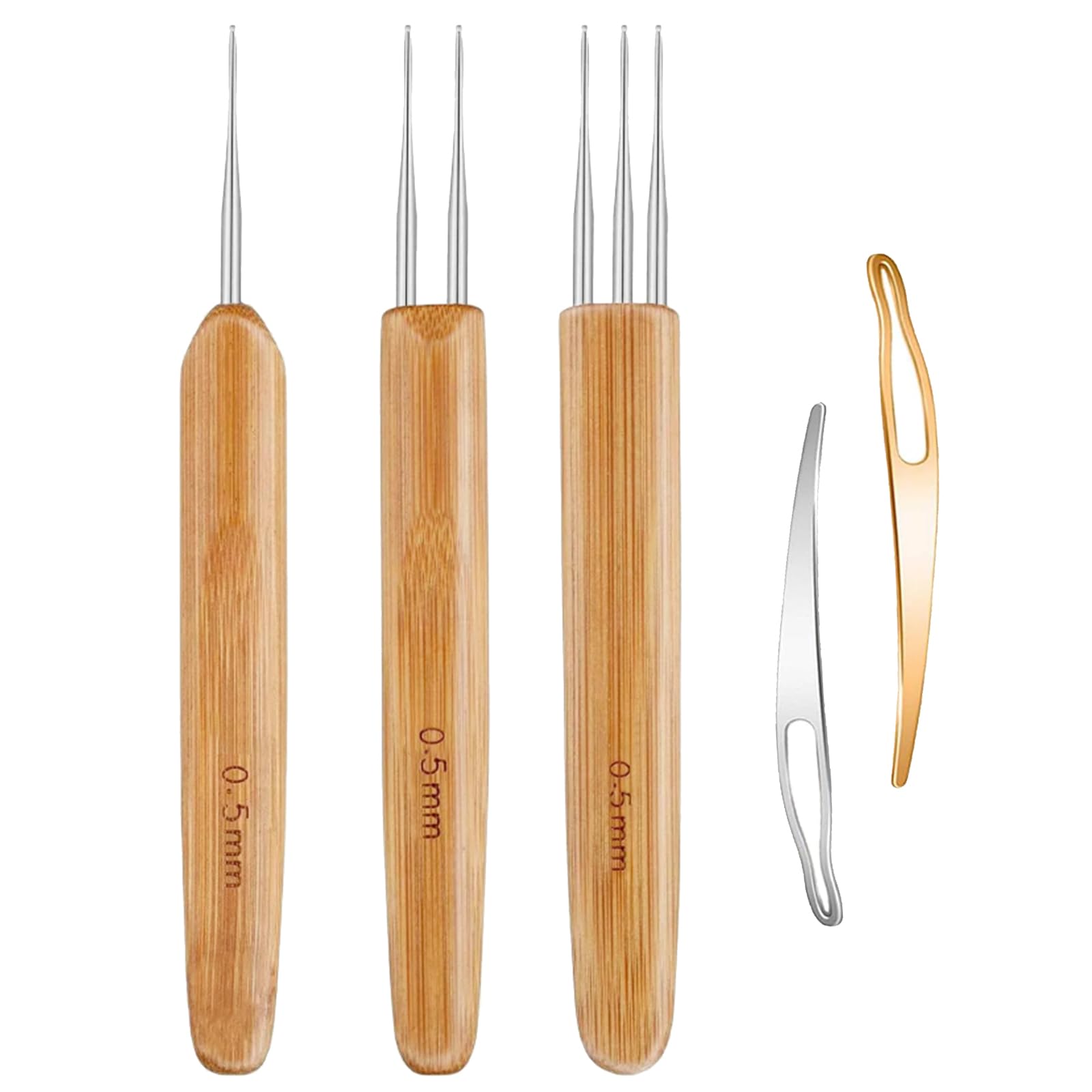 5 Pieces Dreadlock Crochet Hook Tool Kit Braid Hair Dreadlocks Needle Weaving Crochet for Braid Craft,Includes 3Pcs Dreadlock Crochets with 1 Hook 2 Hooks 3 Hooks for Braid Craft (0.5 mm)