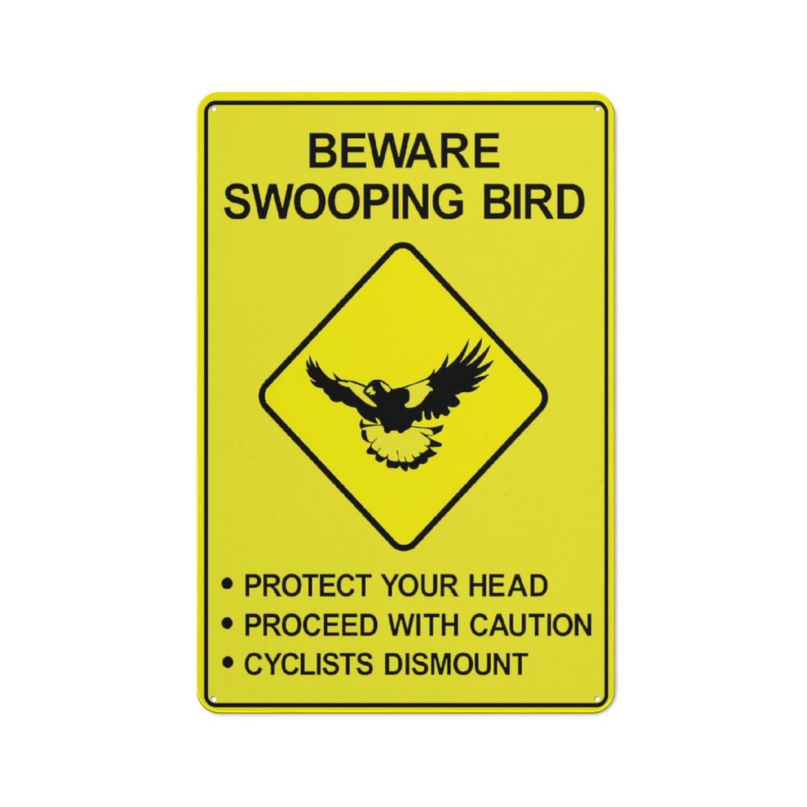 Beware Swooping Bird Bright Yellow Sign Metal Signs 12X8 Inch Rust Free Aluminum,Uv Ink Printing,Durable/Weatherproof Outdoor For Home