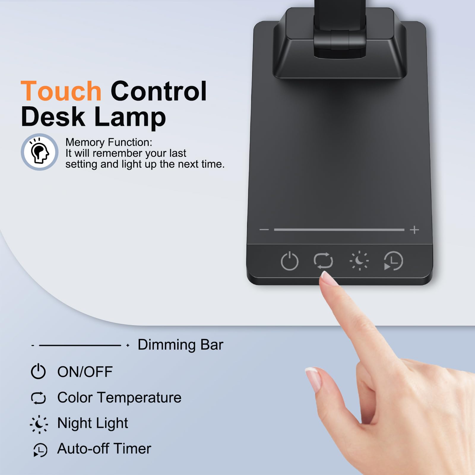 Lámpara Escritorio, Flexo Led Escritorio, 5 Modos,10 Niveles de Brillo Lámpara Escritorio LED, Temporizador de 30/60min Lampara Escritorio Led, Función de Memoria Flexo Escritorio, Negro