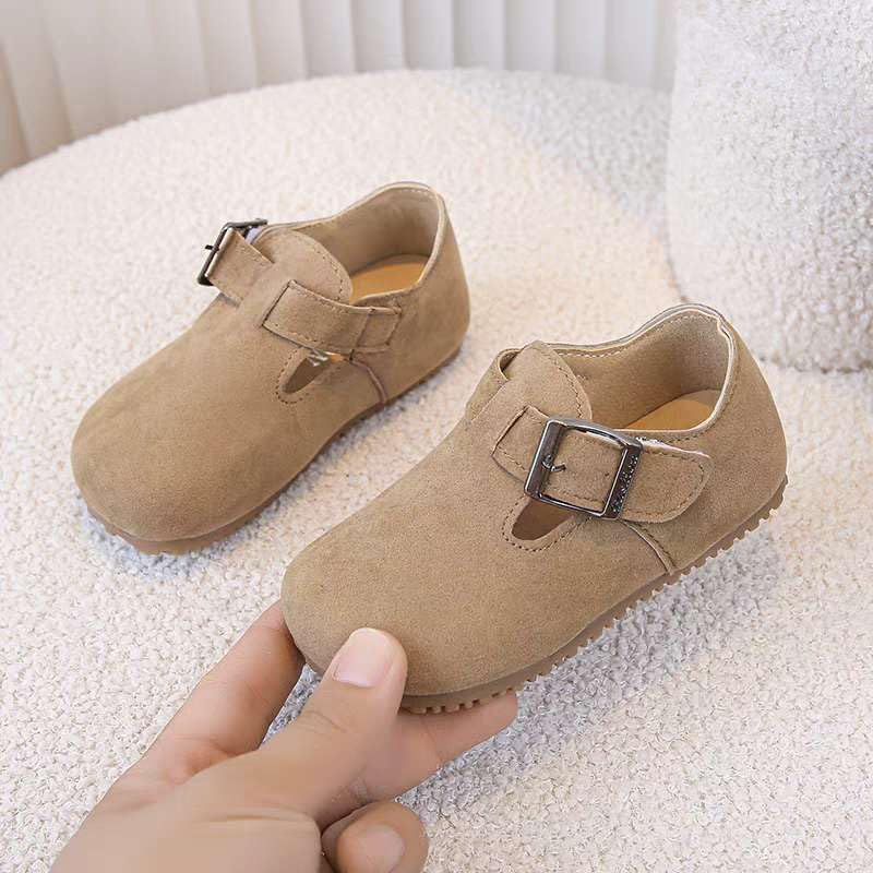 Children’s Suede Walking Shoes – Adjustable Buckle, Soft Sole, and Durable Design Beige2
