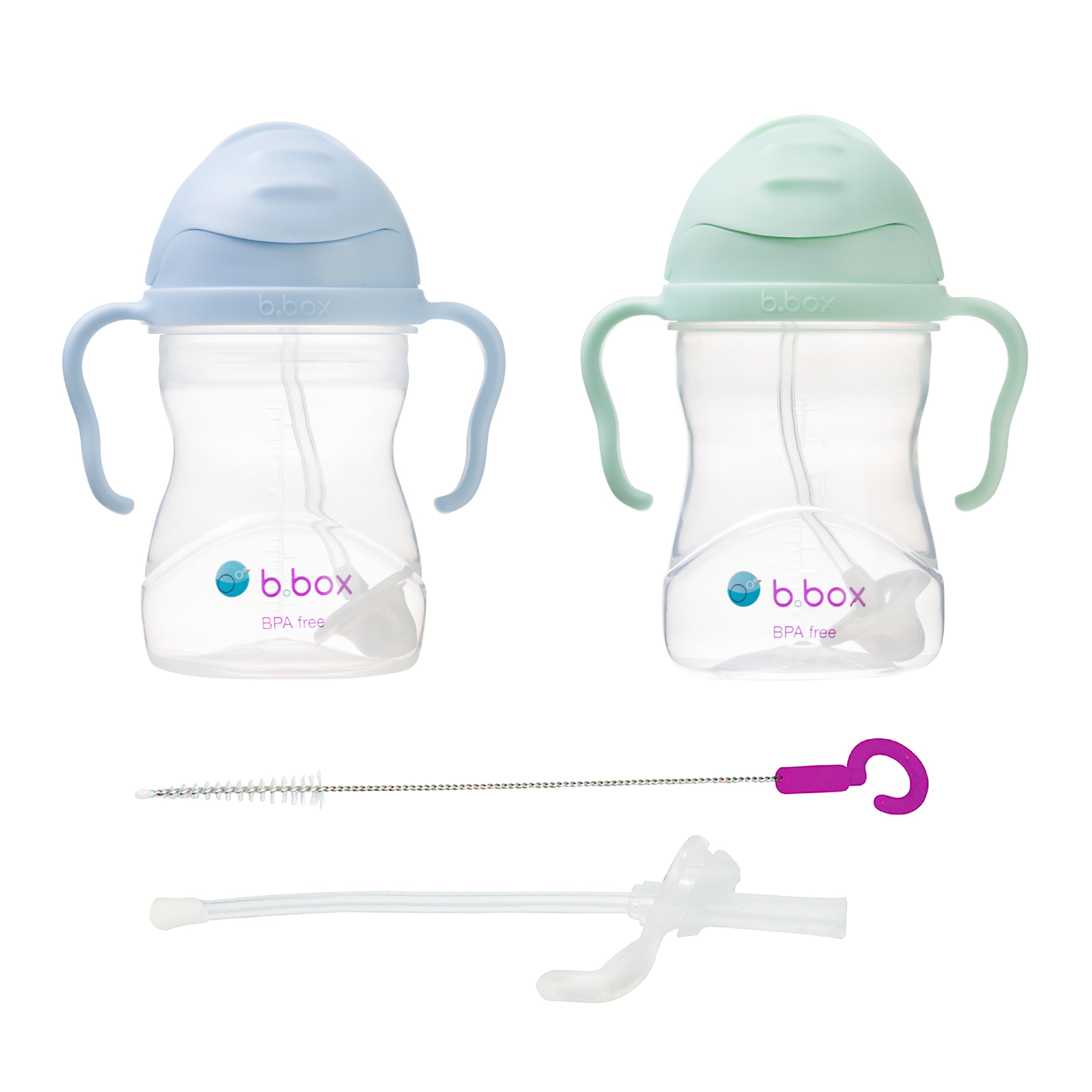 b.box Bicchieri con cannuccia 240ml Antigoccia Senza BPA Set da 2 Azzurro/Verde