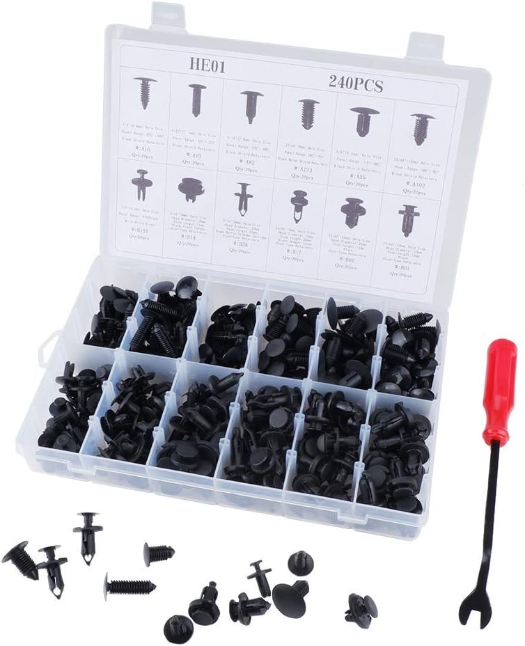 MUYI 240Pcs Automotive Upholstery Retainer Door Trim Panel Fastener Clips Push Pins Rivet Expansion Screws Kits for Honda Chrysler Toyota Ford GM with Fastener Remover
