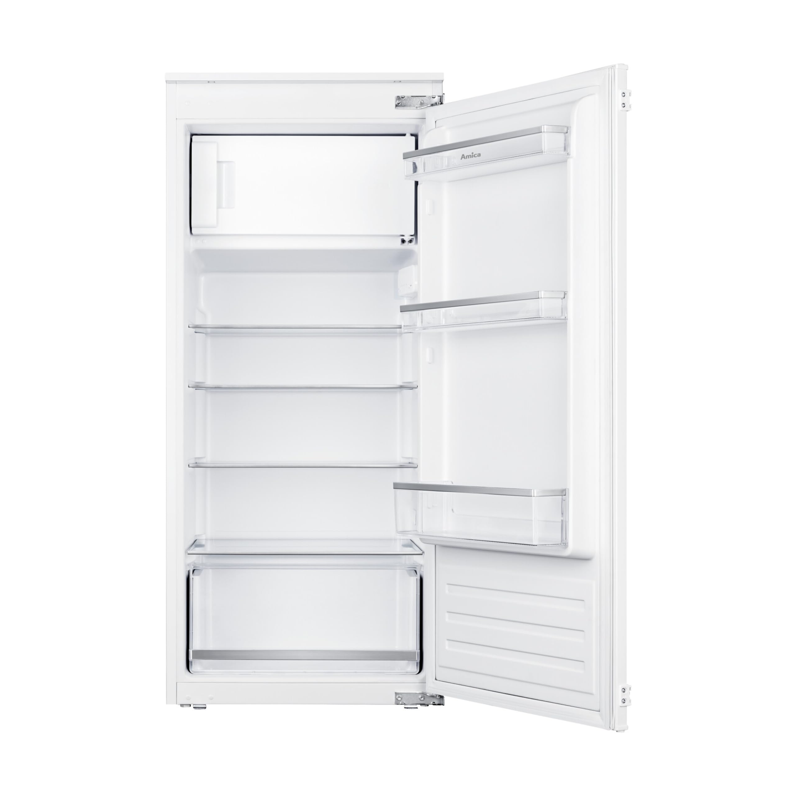 Amica Einbau Kühlschrank mit Gefrierfach 122 cm Nische Schlepptür Technik Inverter Motor elektronische Steuerung LED Beleuchtung Tür Offen Alarm