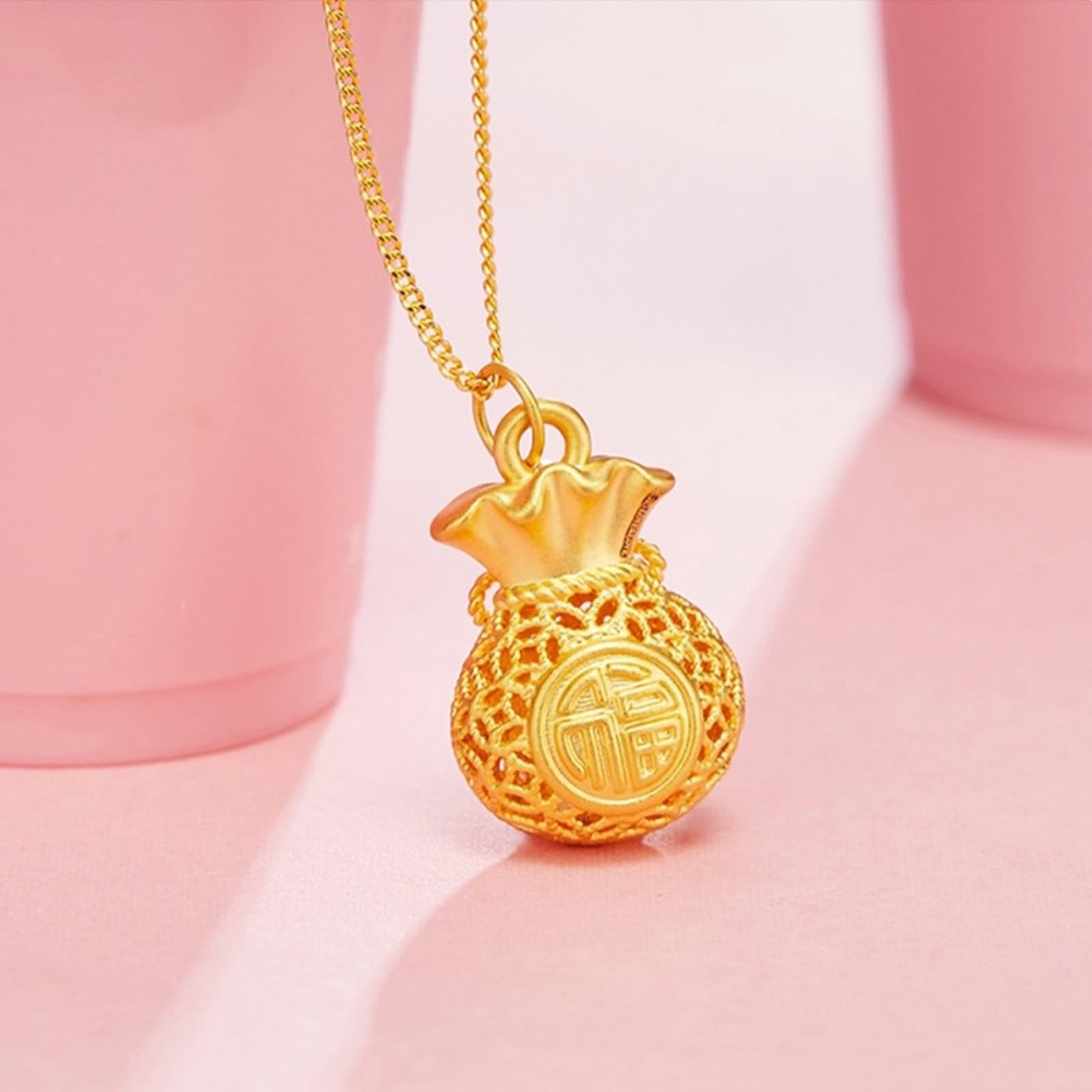 AMDXD Echtgold Schmuck 24 Karat 999 Gold Halskette, Glückstasche Anhänger Kette, Damenkette 24K Gold