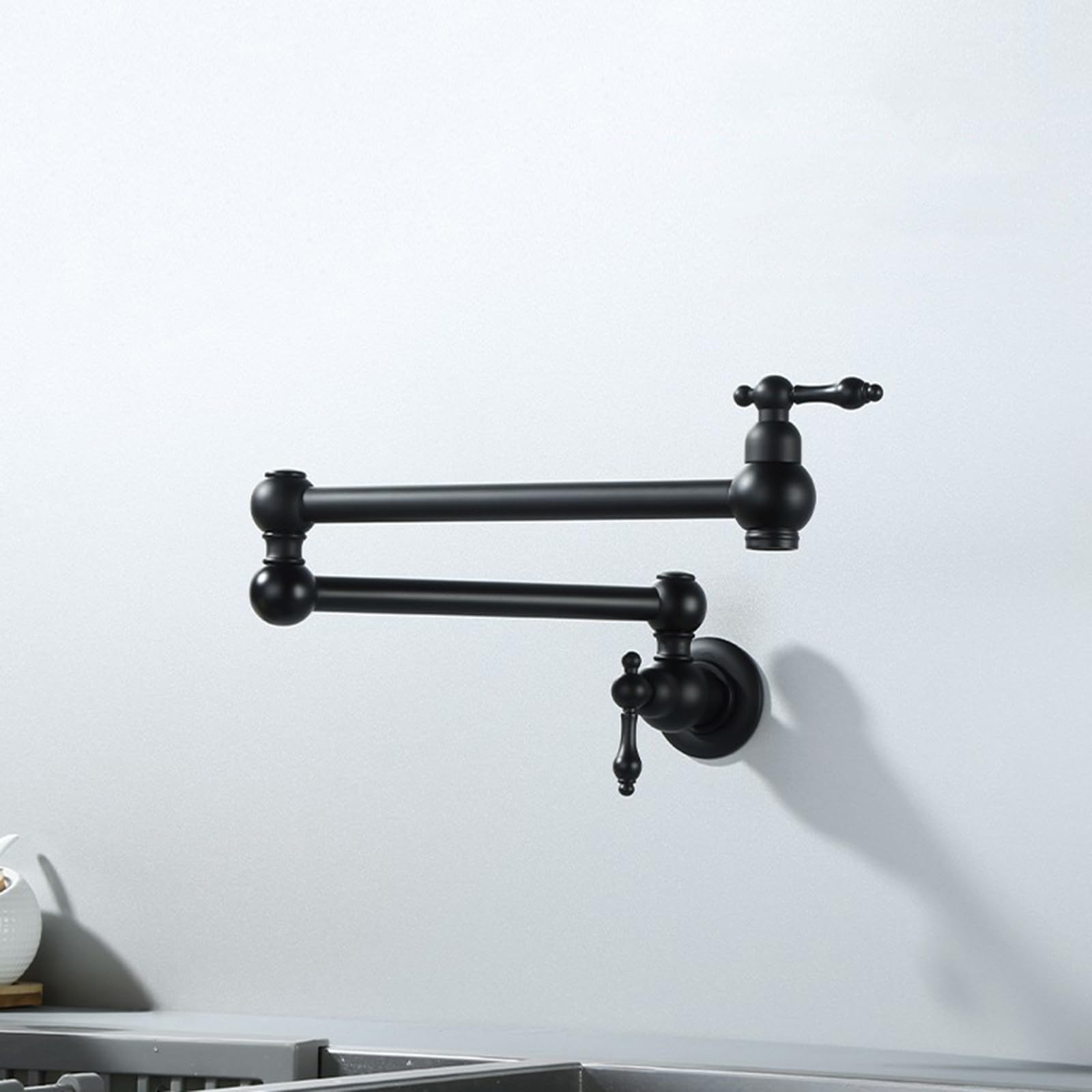 Faucet Rubinetto da Cucina a Parete e Retrattile, a Doppia Maniglia Fredda, Oro Spazzolato