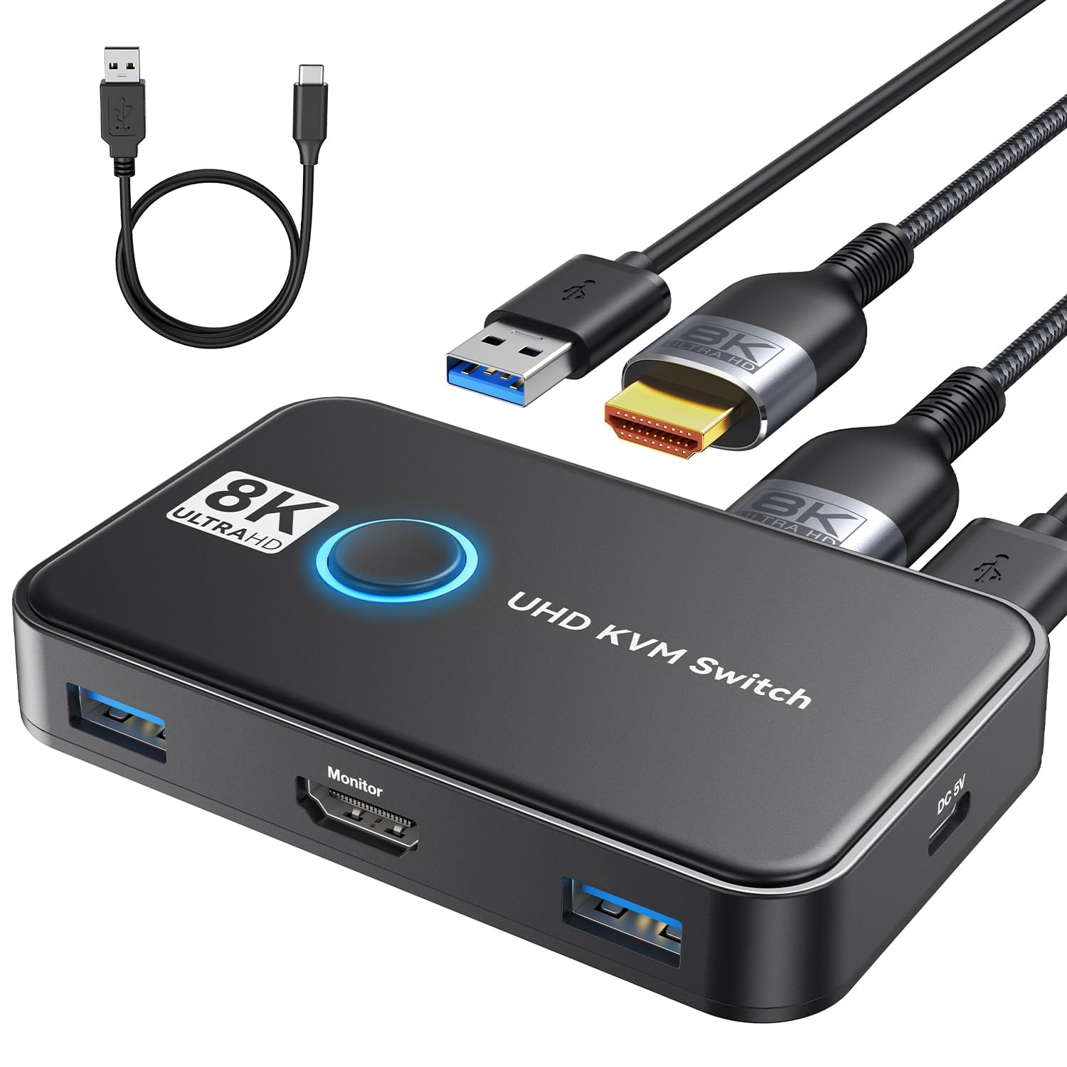 KVM Switch 2 Computers 1 Monitor, 2 Port USB 3.0 Switch for 