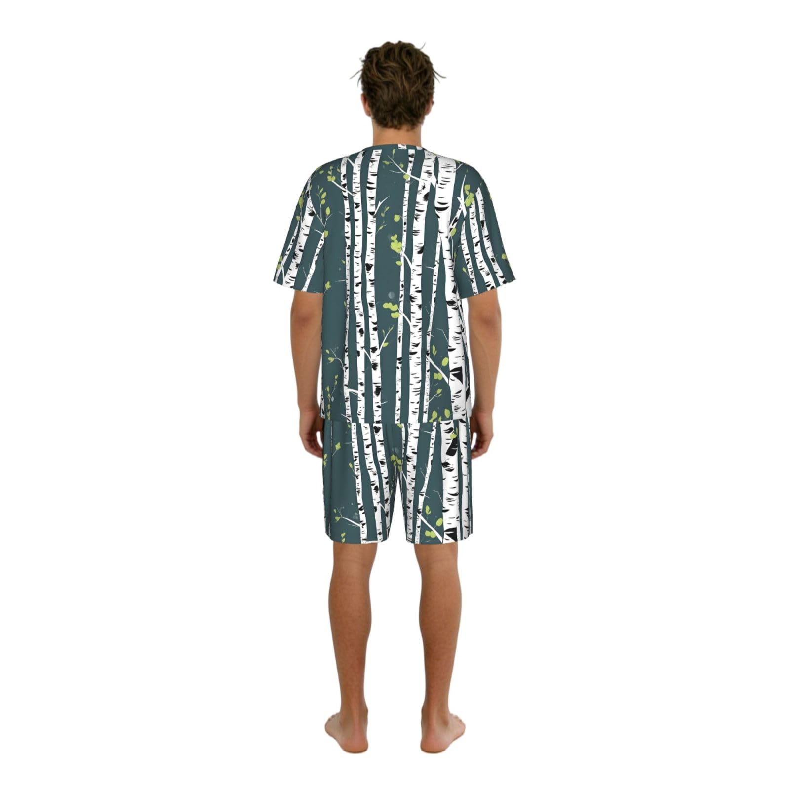 Conjunto de pijama clásico con estampado de árbol de abedul para hombre, pantalones cortos de pijama suaves para hombre, perfecto para las noches de verano
