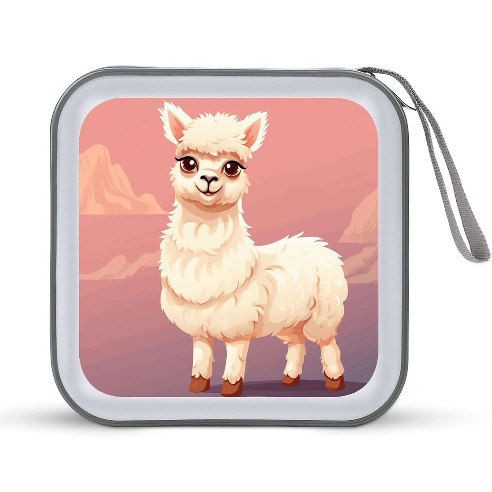 JTREHY 40 Sheets Capacity CD Case Storage Bag,Cute Llama Printed Portable Zipper CD DVD Case Holder Large Capacity CD Wallet for Car, Home, Office, Games Disc, Audio Music