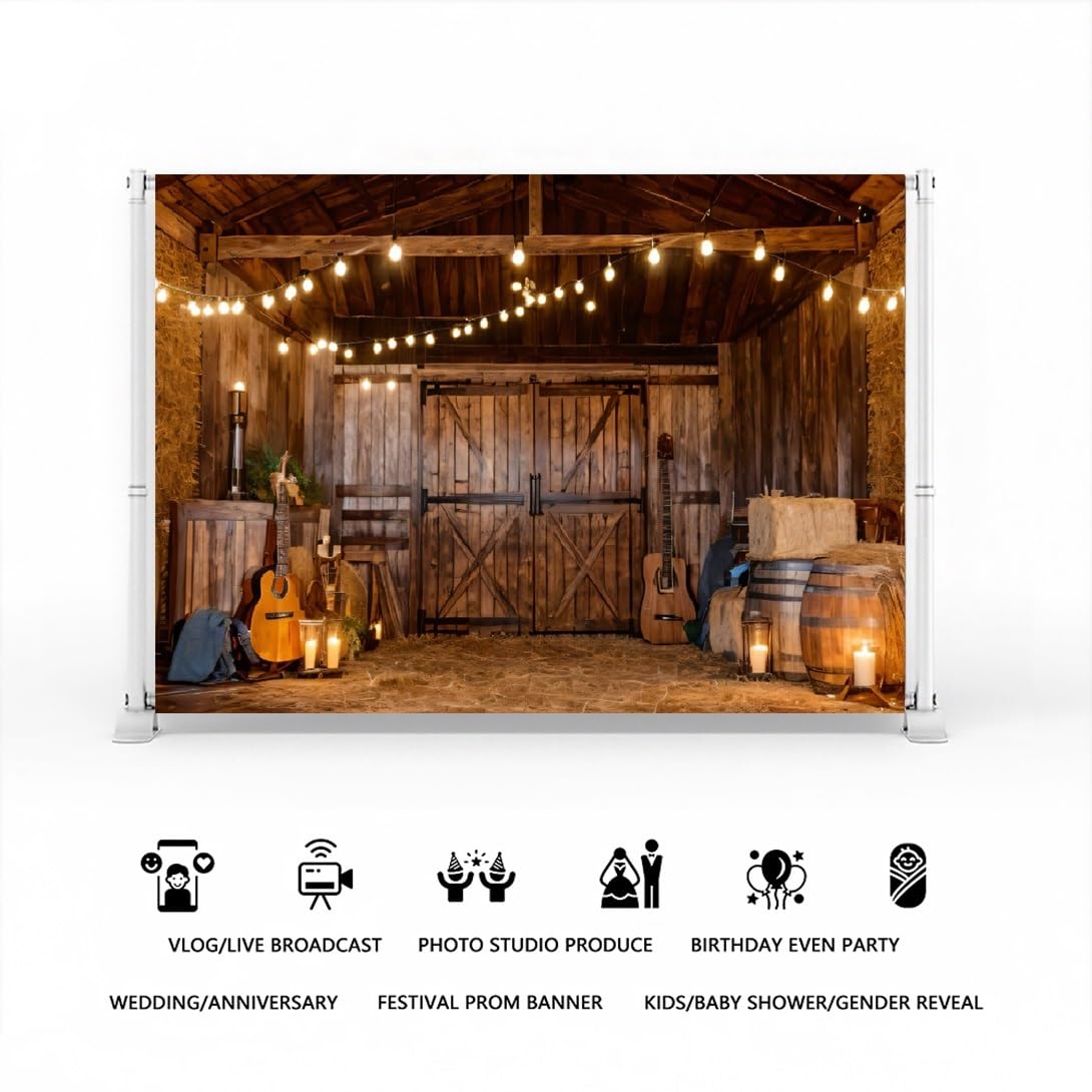 Aoihrraan Zachodni kowbojski tło, dziki zachód, rustykalne, stogi siana, drewniane, dom, drzwi, gitara, świecąca świeca, tło fotograficzne, dla dorosłych, urodziny, przyjęcie, dekoracja, rekwizyty do