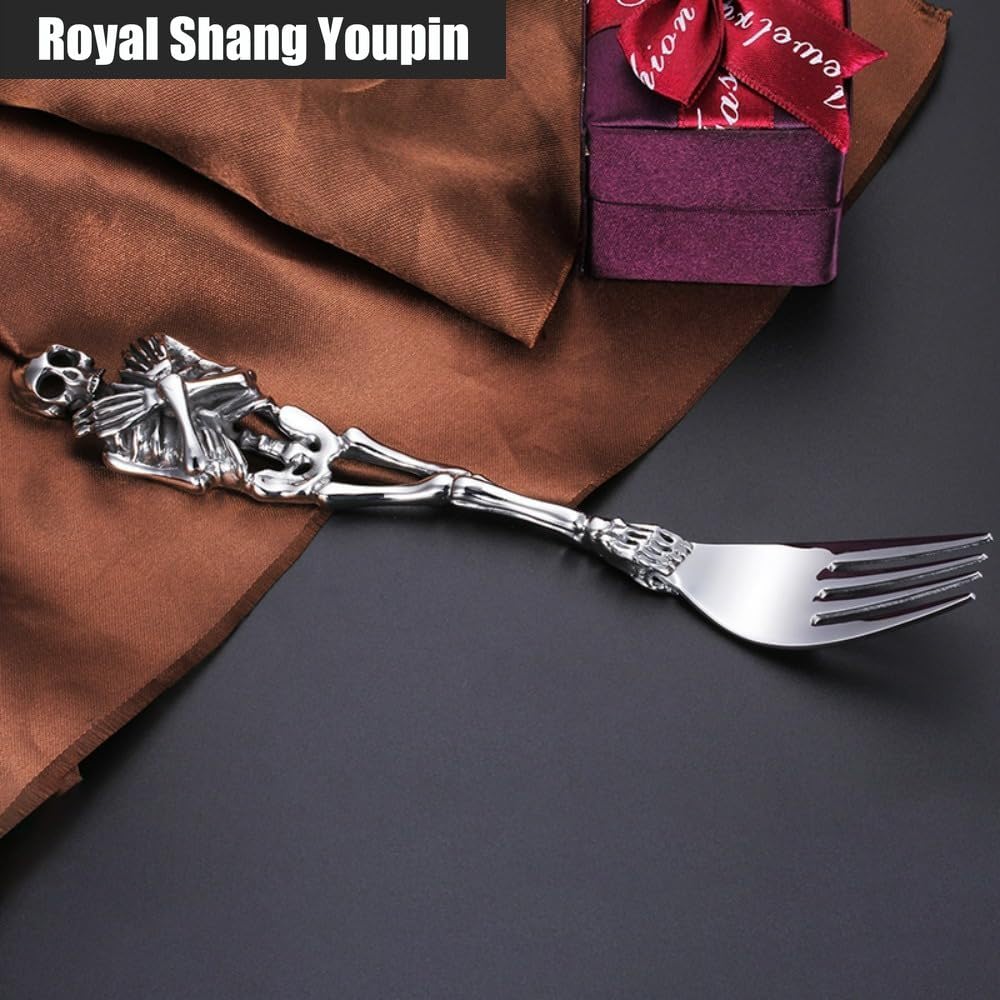 Esagerato Prepotente Creativo Teschio Maniglia Cucina in Acciaio Inox Argenteria Stoviglie Posate Posate Coltelli Forchette Cucchiai Set (Forchetta Cucchiaio)