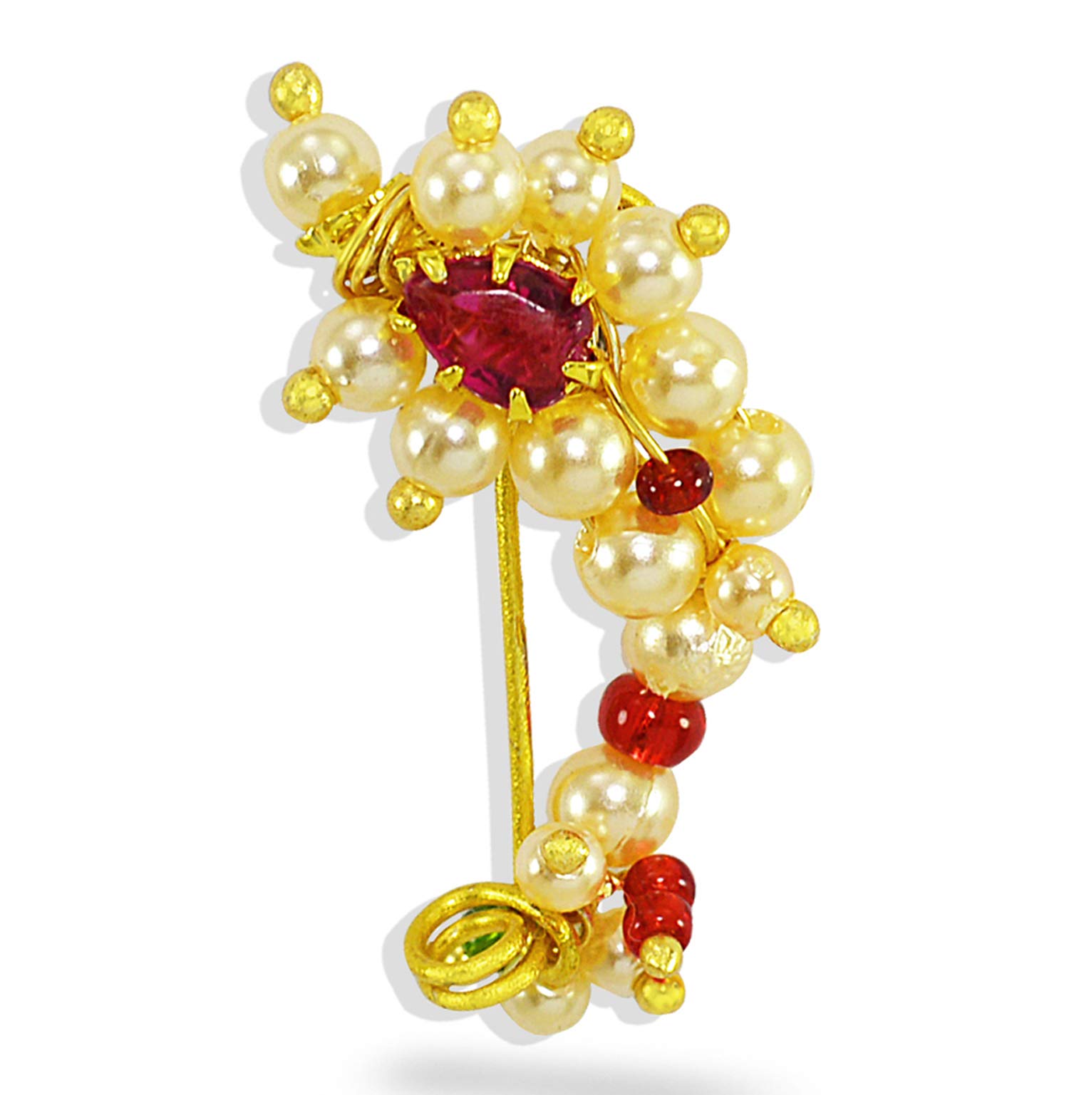Maharashtrian Nath Nose pin Small Size Traditional Diamond Marathi Nathni Stud non piercing Pearl Gold Plated Nath Clip On Nose Jewellery For Girls and Women