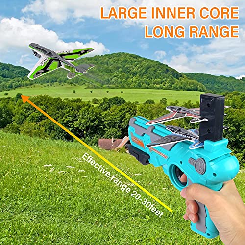 Airplane Launcher Toy, Catapult Plane Gun, Kids Outside Toys, Flying Toy Auto-Launcher with 4Pcs Foam Glider Planes, Bubble Catapult Airplanes Kit for Kids Outdoor Game Toys