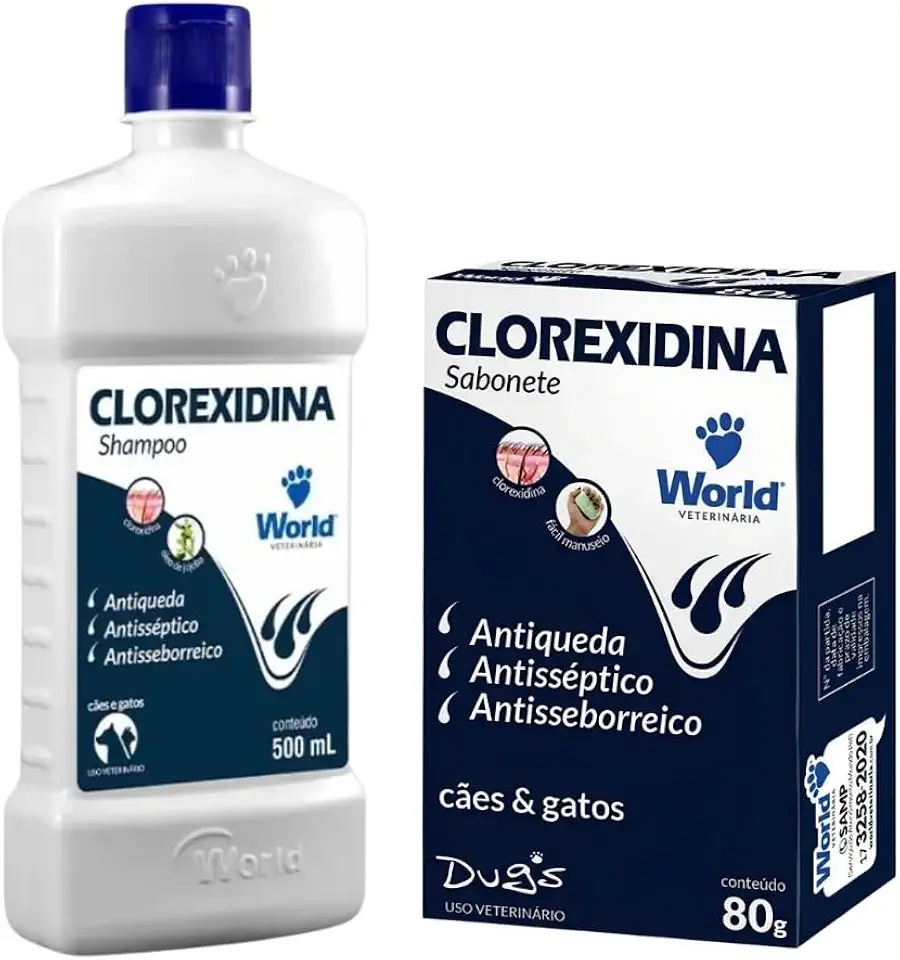 Clorexidina Shampoo e Sabonete Antisséptico para Cães e Gatos, Antiqueda, Antisseborreico